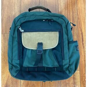 Trager Seattle USA canvas leather accent green square backpack bookbag